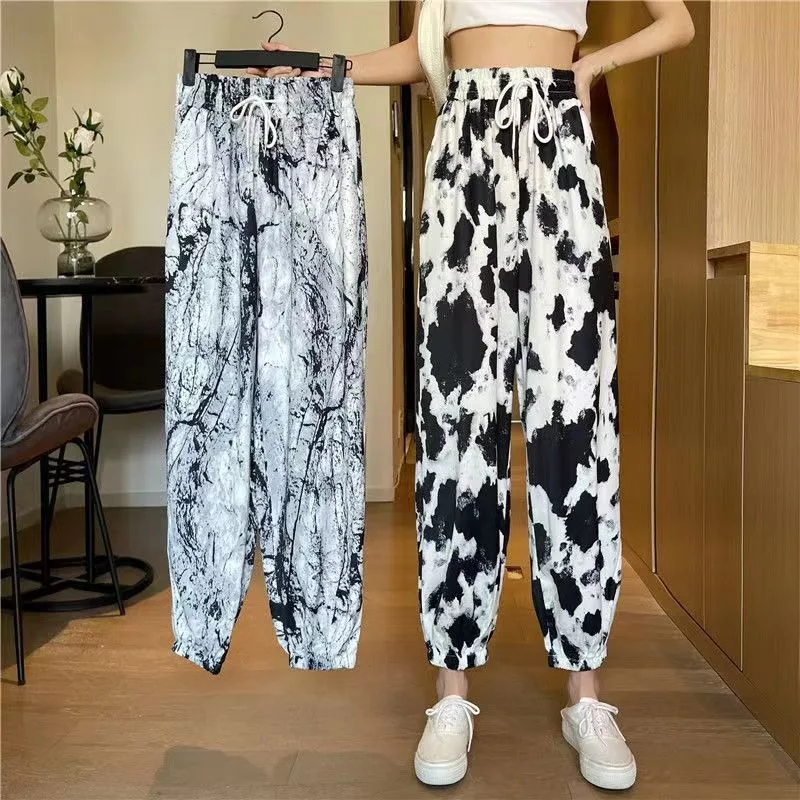 

Y2k New Bloomers Women's Summer Thin Floral Seaside Pajamas Loose Adult Ice Silk Mosquito-proof Wide-leg Beach Harem Pants