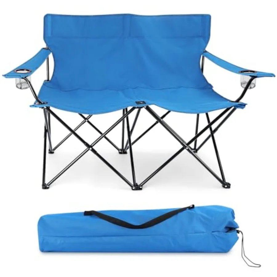 

Folding Camping Chair, Double Seat Foldable Camp Chair for 2 Persons, Portable and Large for Outdoor Fishing, Hiking, Travel, P