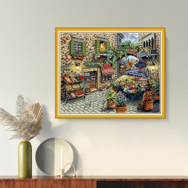 Joy Sunday 11/14/16CT Embroidery Painting Coffee Shop Landscapes Cross Stitch Kits DMC Printed Canvas Handmade Home Decoration