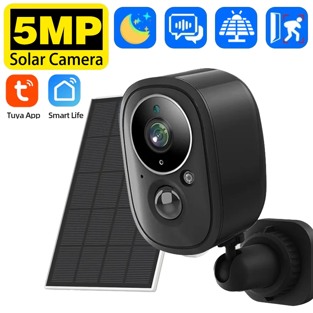 5MP Smart Life Solar Wifi IP Camera Outdoor Waterproof Tuya Wireless CCTV IP Camera Battery Powered Security Surveillance Camera