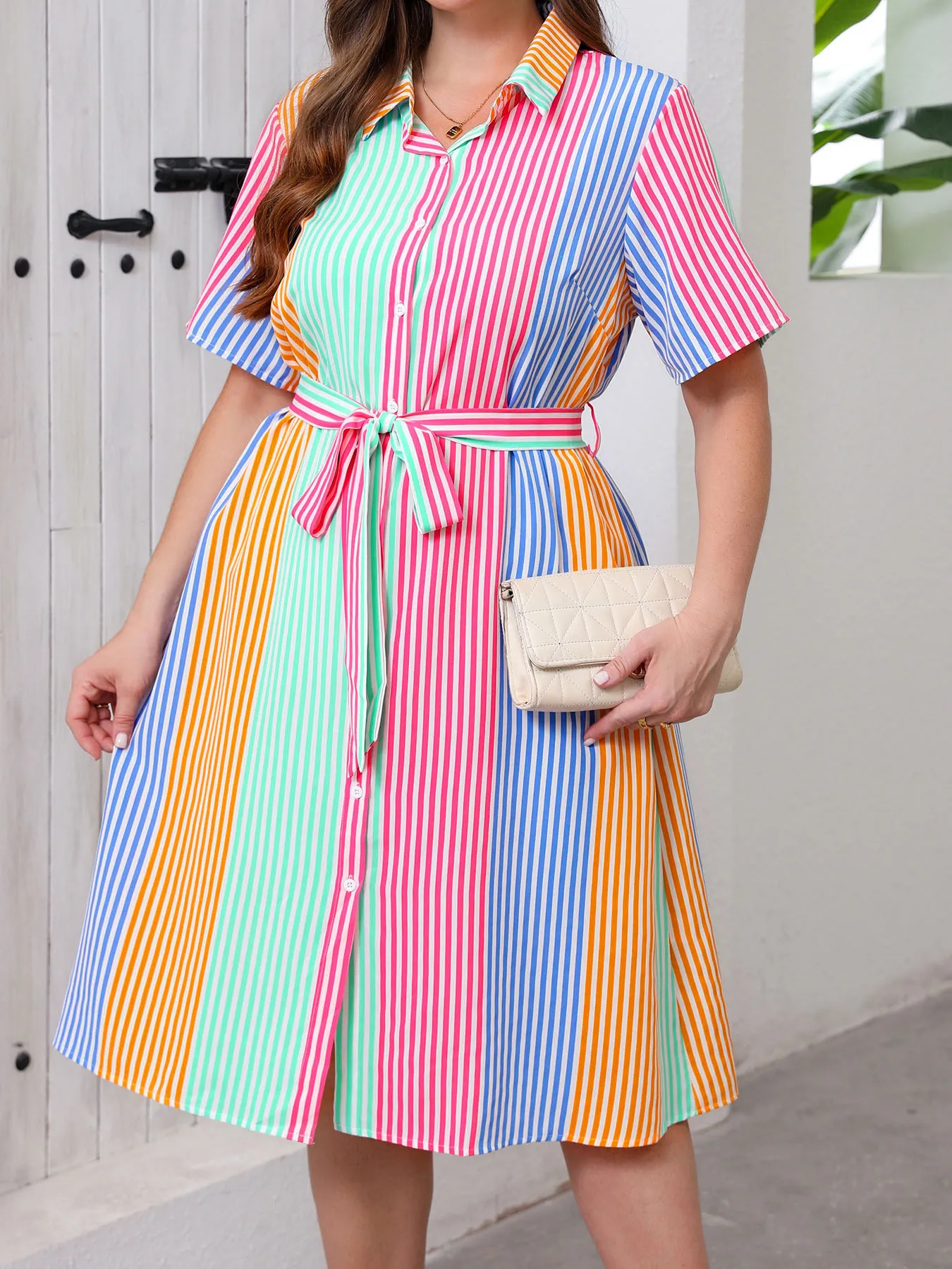 Robe chemise midi élégante à r - Belted Shirt Dress avis et prix