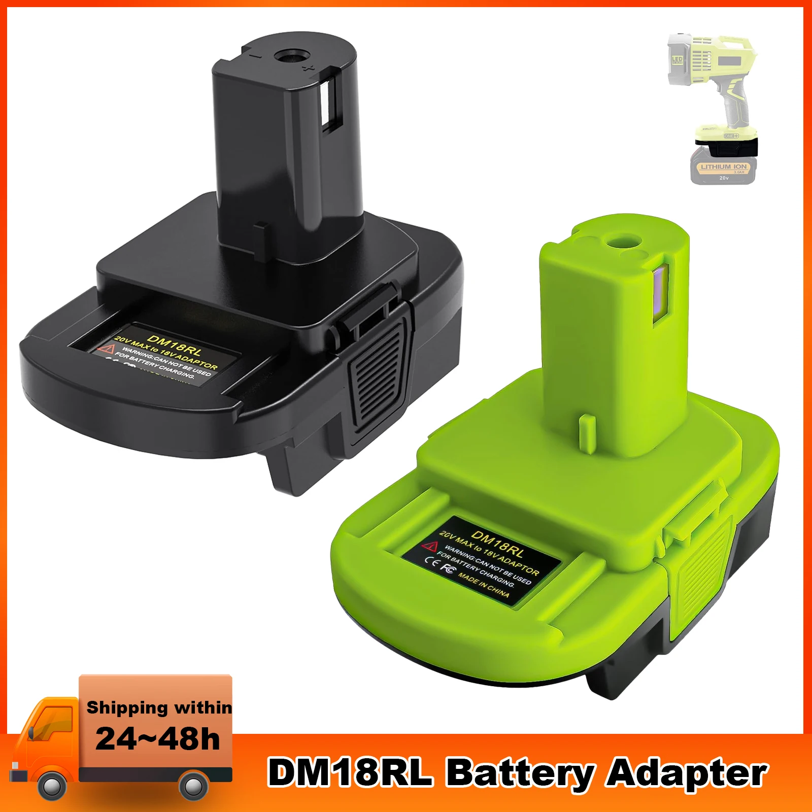 محول بطارية متوافق مع DeWalt 18V/20V ومتوافق مع Milwaukee 18V للعمل لأدوات Ryobi One+ 18V DM18RL (بدون USB)