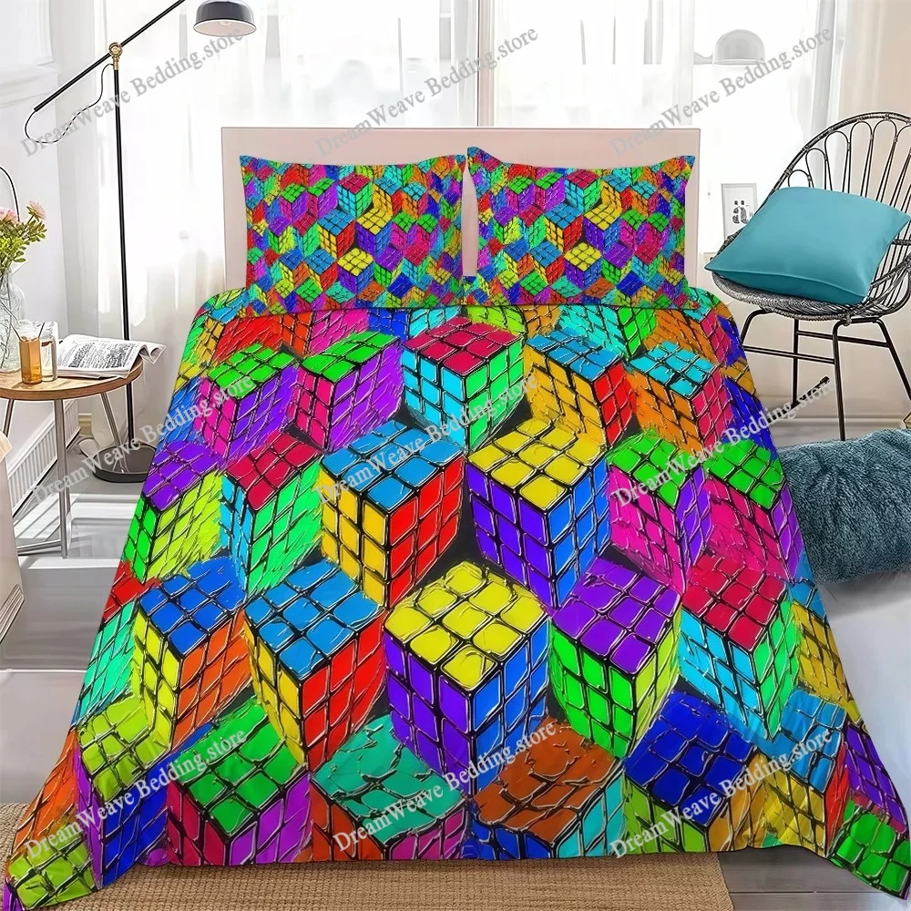 R-Rubiks CubeS Duvet Cover Set Home Style Bedding Soft Laundry Cotton Bed Student Dormitory Gift