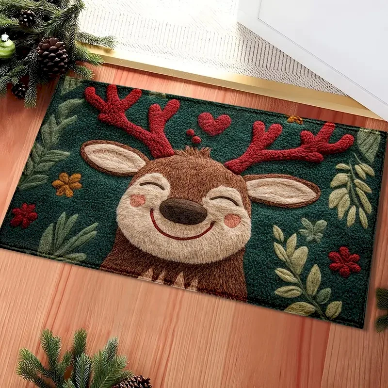 VIKAMA Christmas Cartoon Carpet, Absorbent Anti Slip Animal Carpet, Entrance Washable Door Mat, Home Decoration