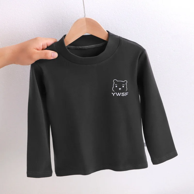 1pcs Children Thermal Tees Cartoon Girl Boy Long Sleeve Tops Baby Stand-Neck Tshirt Spring Autumn Soft Comfor Basic Kids Clothes