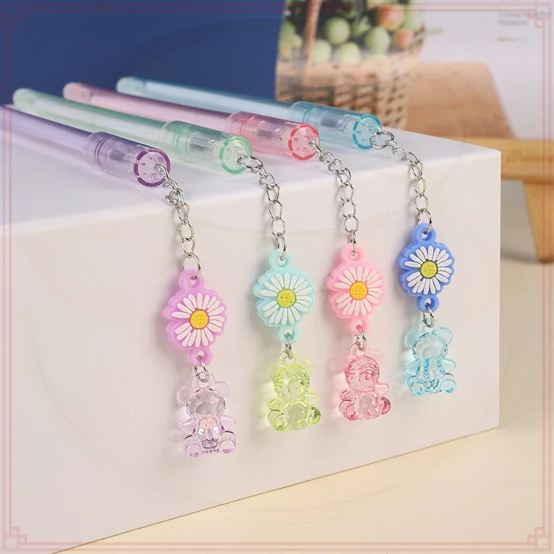 24 Pcs Wholesale Creative Cute Daisy Bear Pendant Erasable Gel Pens for School Student Writing Supplies