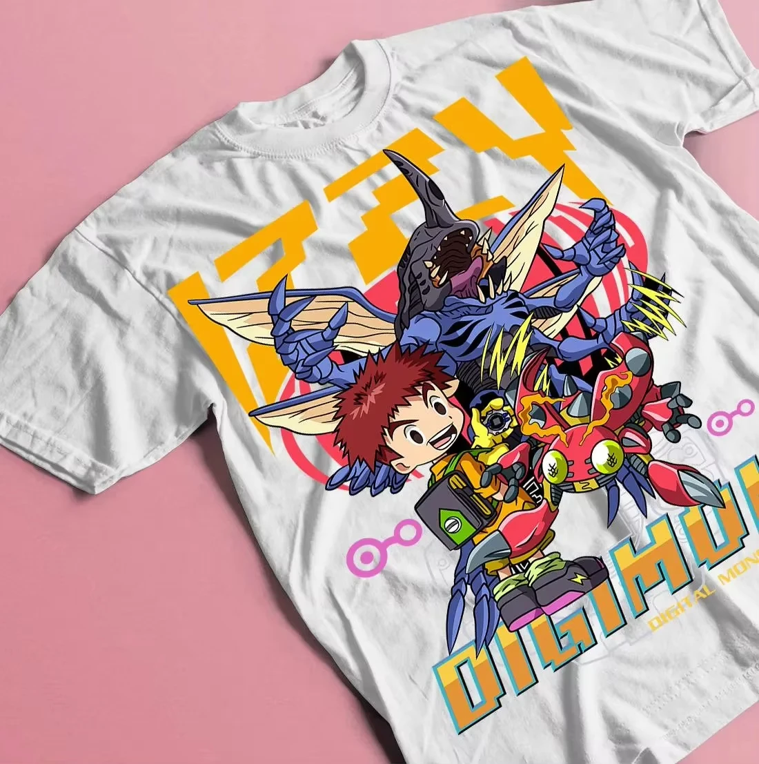 Digimon Adventure Koushiro Tentomon Kabuterimon Retro Letter Japanisches Anime-Grafik-T-Shirt Unisex Oversized Y2K Baumwoll-T-Shirt