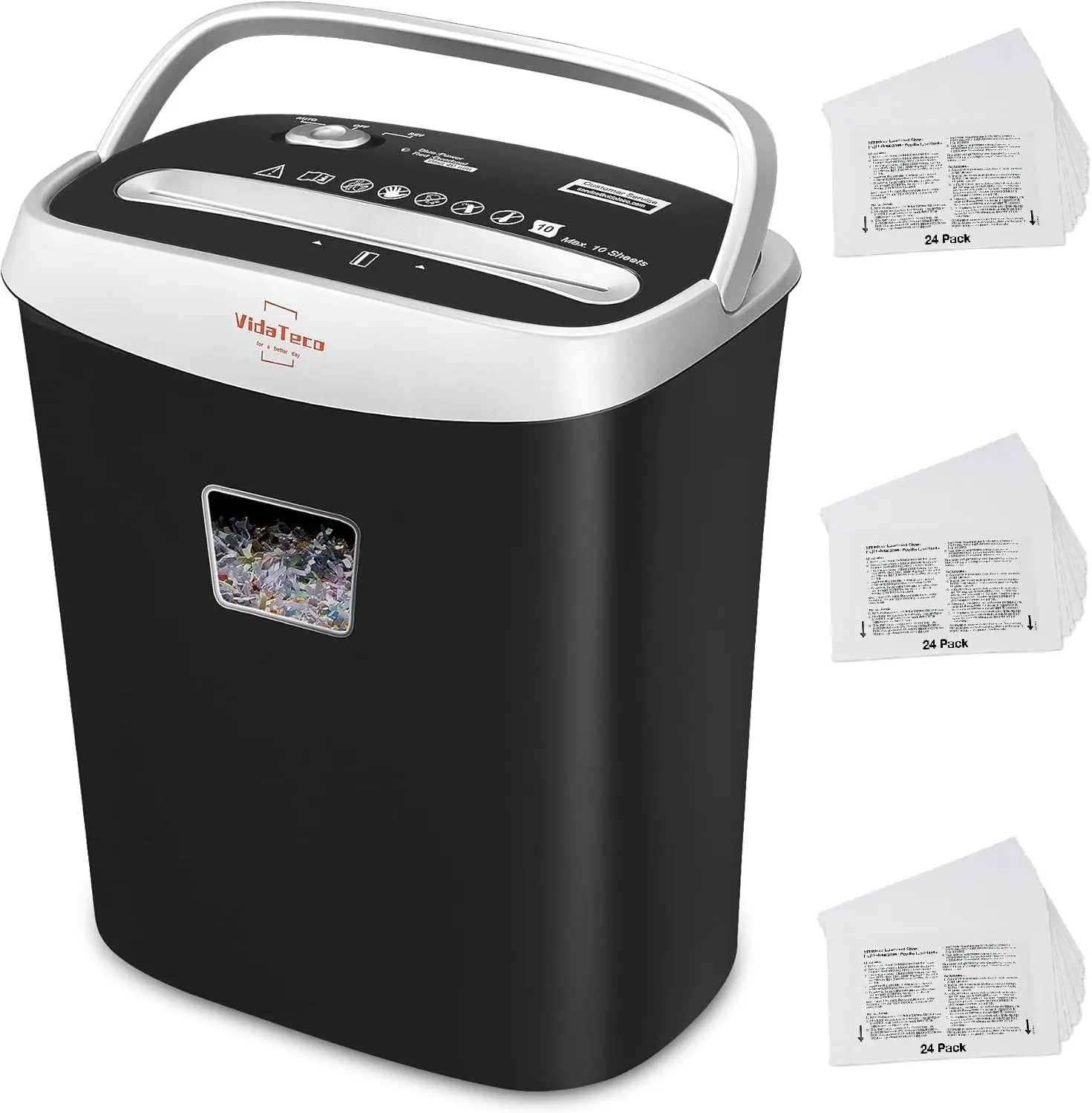 Home Office Paper Shredder with 10-Sheet Capacity and 24-Pack Paper Shredder Lubricant Sheets