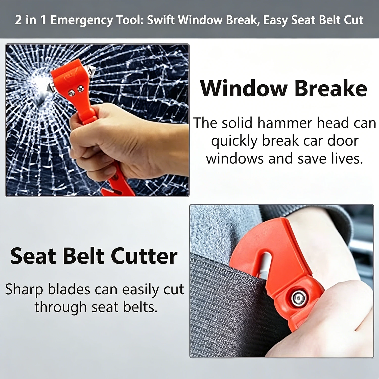1/2PCS Survival Safety Hammer Camping Driving Car Seat Belt Cutter Emergency Escape Hammer to Break Window Glass RED view 3