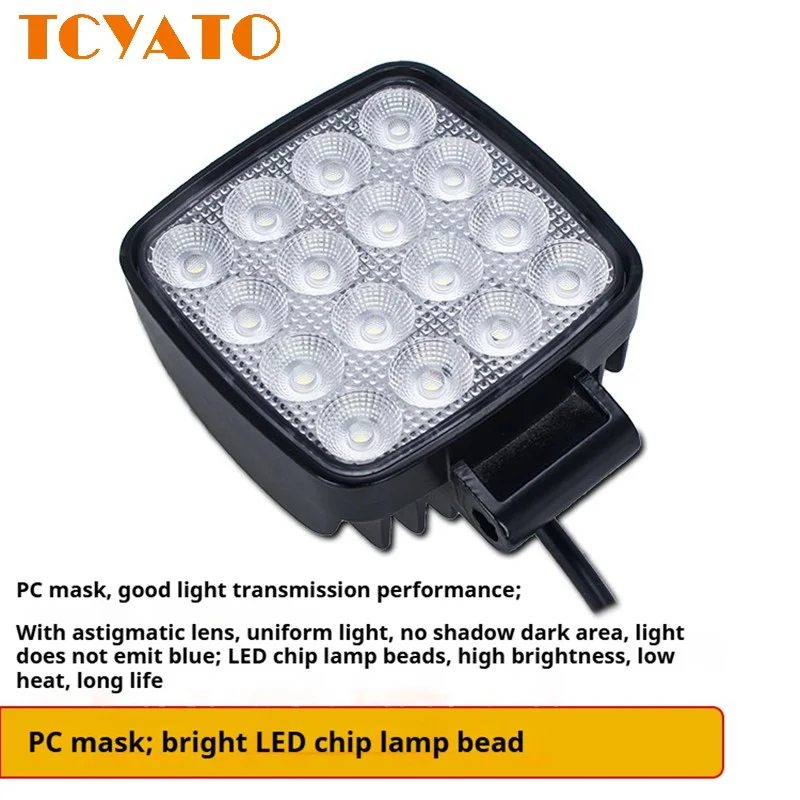 TCYATO Aluminum housing 16-bead high-brightness LED headlights, 12-80V excavator, forklift and loader spotlights, work lights