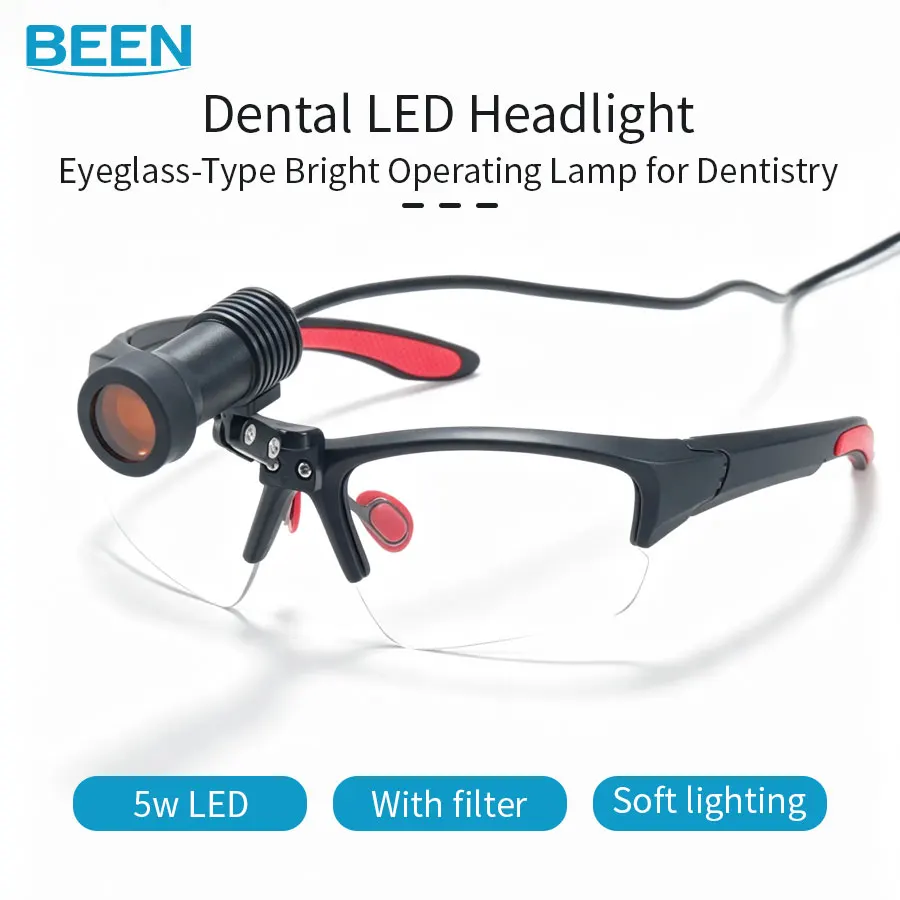 BEEN Halo 5W Dental Headlights - Surgical Head Mounted Eyewear with Filter Lenses Zipper Cloth Packaging Box