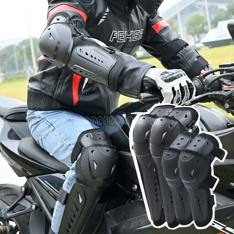 one Sets Protective MOTO Komine Kneepad Elbow pads Motorcycle Knee Pads Motocross Racing Protective Gear Guards Kit Night Racing
