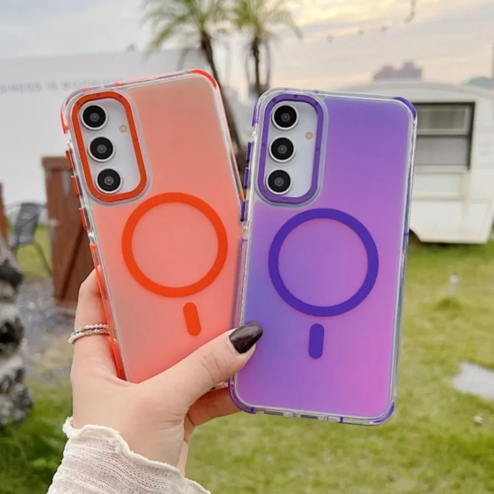 

Подходит для Samsung Galaxy A56 A36 A26 A16 A06 A55 A54 5G 4G Роскошная металлическая рамка для камеры Градиентная магнитная безопасная крышка Samsung