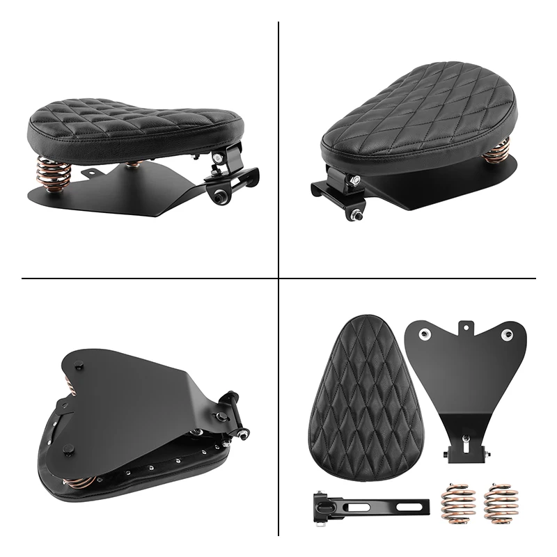Motorcycle PU Leather Saddle Seat Retro Black Solo Seat For Harley Custom Chopper Sportster For Bobber For Honda For Yamaha