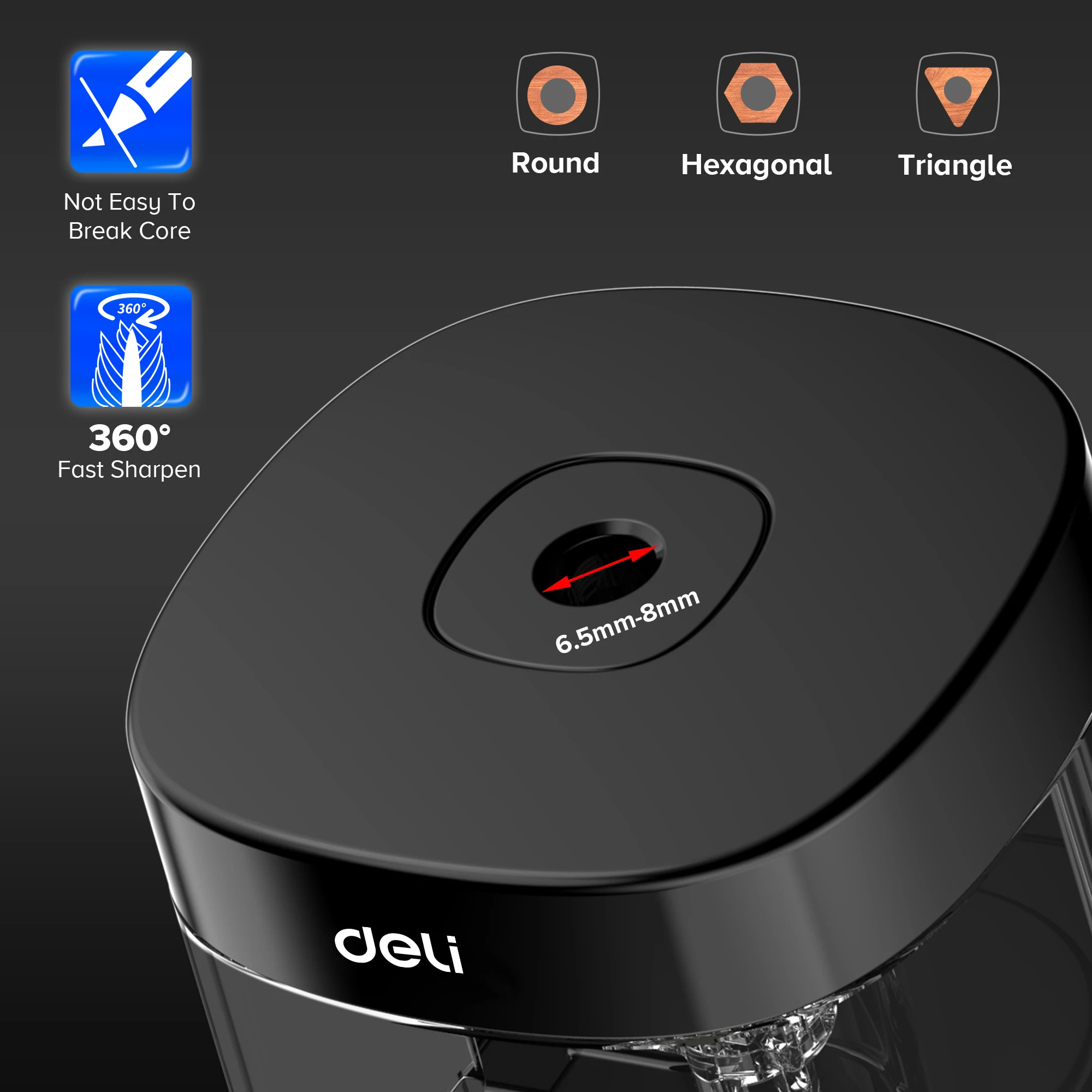 Deli Electric & Battery Pencil Sharpener, Automatic with Adjustable Thickness