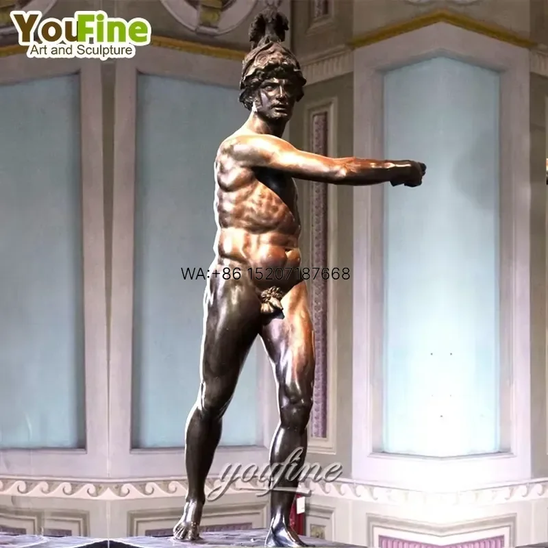 Wmwmnu for YouFine Hand Carved Bronze Classical Athlete Sculpture Life Size Nude Male Figure Statue with Spear for Hotel