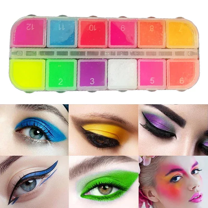 12 Colors/Box Fluorescent Multicolor Matte Eyeshadow Neon Pigment Powder Halloween Party Decoration Eyeshadow Palette Makeup