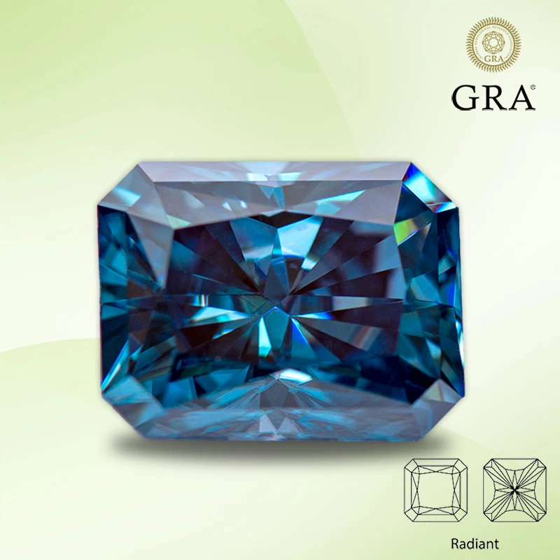 Moissanite Stone Sapphire Blue Color Radiant Cut Gemstone Lab Grown Heat Diamond for Women Jewelry Making with GRA Certificate