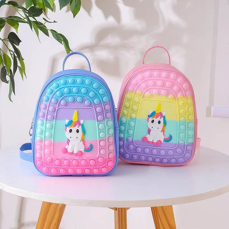 New style cartoon unicorn children schoolbag waterproof decompression silicone backpack