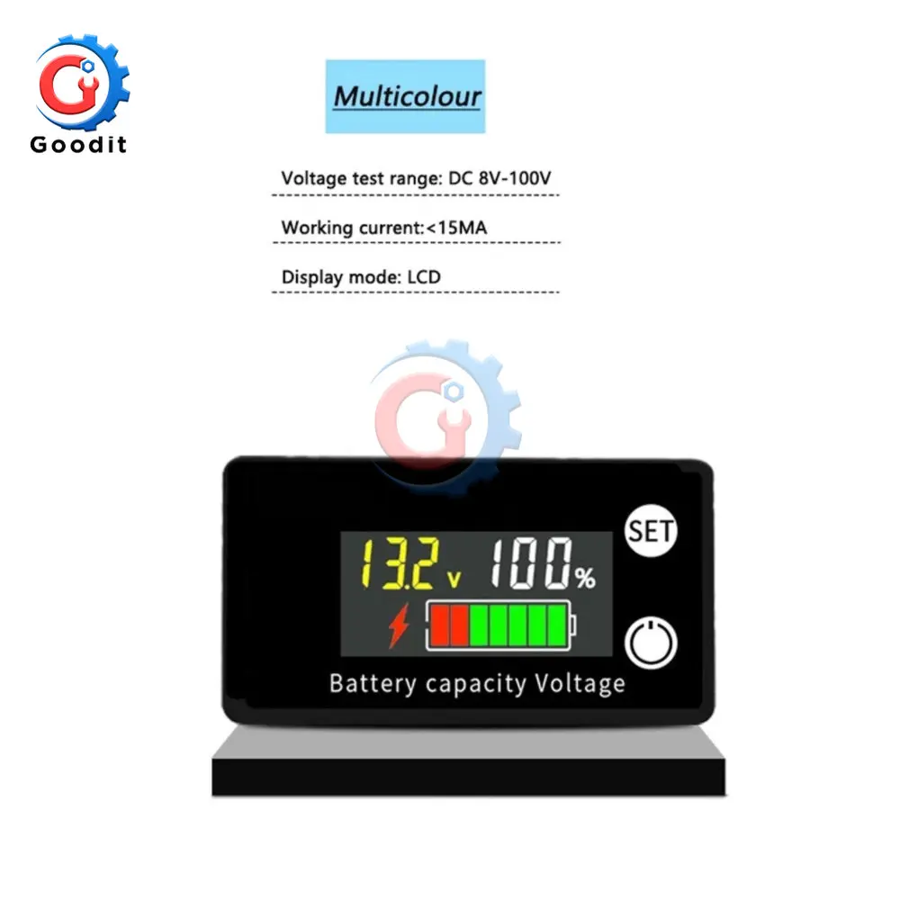 Indicador de capacidad de la batería, medidor de voltaje de CC 8V-100V, plomo ácido, litio, LiFePO4, voltímetro de motocicleta, 12V, 24V, 48V, 72V para Alam