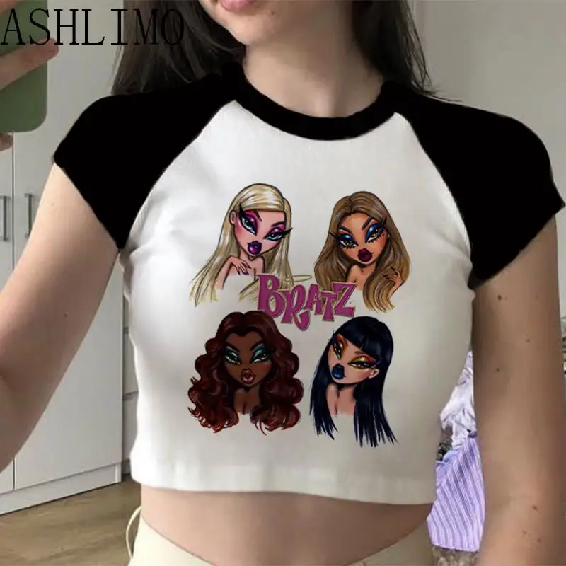 Kawaii BRATZ Print Female T-shirt Aesthetics Y2k Vintage T-shirt Street Goth T-shirt Harajuku Black Women Short Sleeve Tee Tops