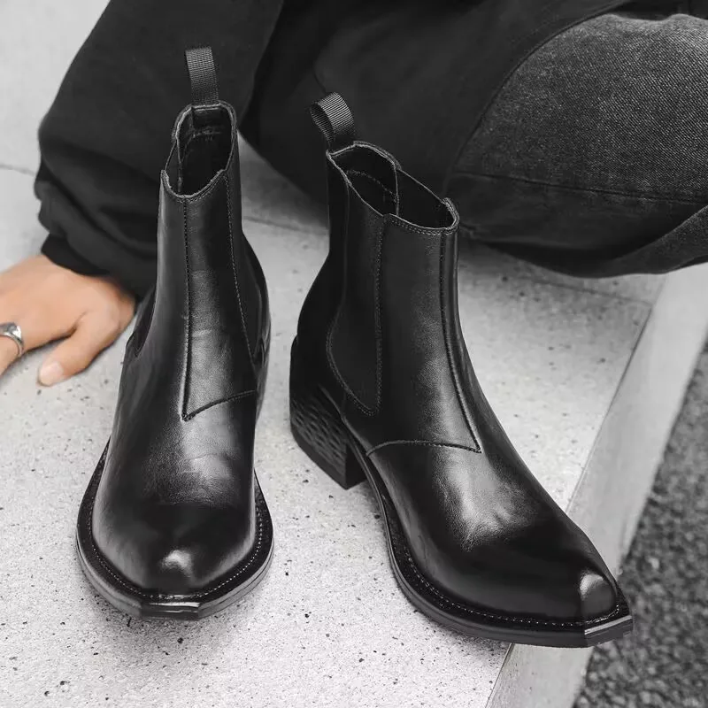 

2026 British Men's Trendy High-top Casual Heightening Platform Chelsea High-heeled Upturned Pointed Wizard Boots