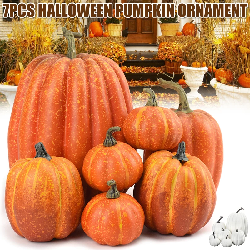 7Pcs Autumn Harvest Artificial Pumpkins Large Fake Simulation Pumpkin Thanksgiving Realistic Fall Autumn Decorations For Home