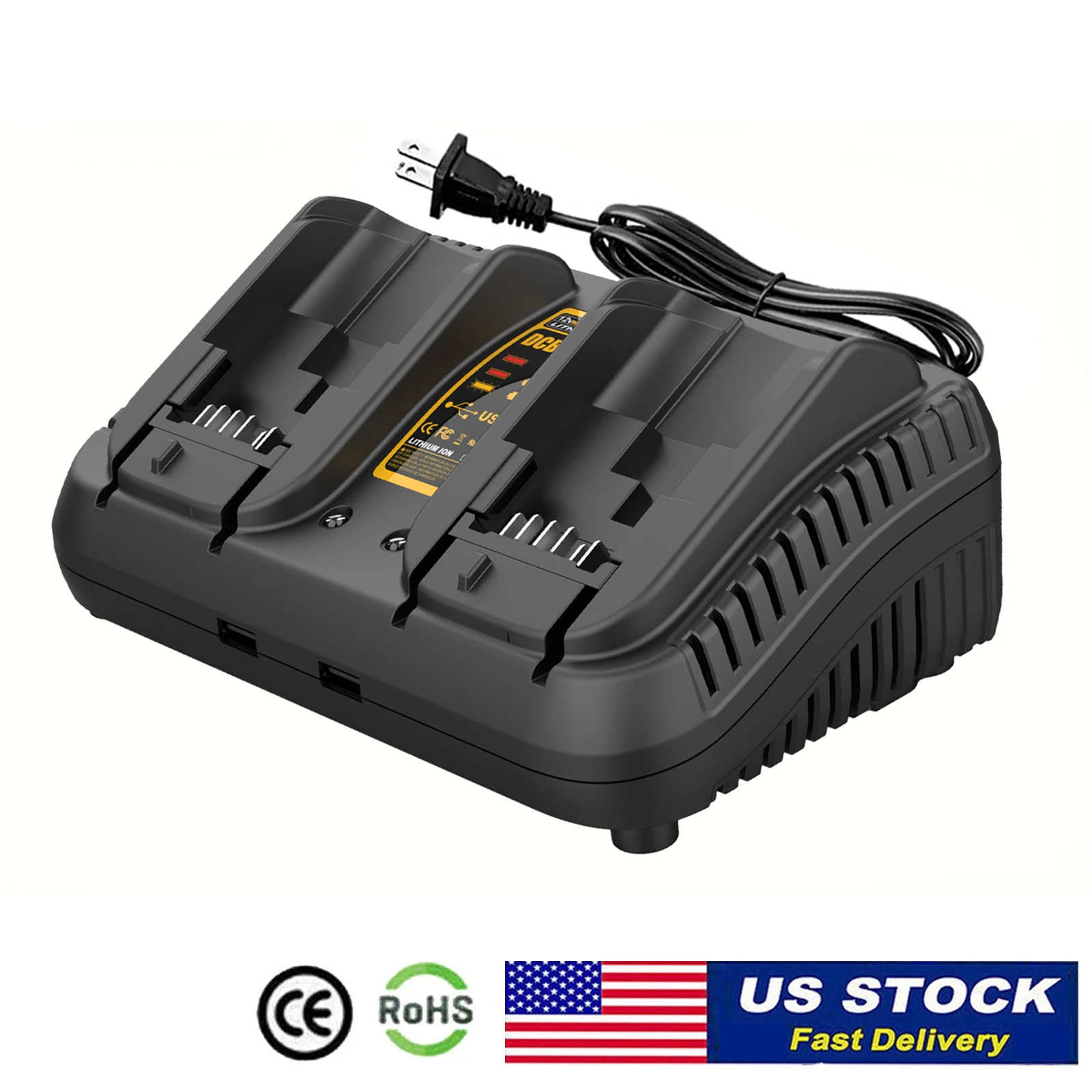 DCB102 3A Fast Dual Charger For Dewalt DCB201 DCB204 DCB207 DCB122 DCB124 DCB127 For 12V 20V Lithium Battery - view 2