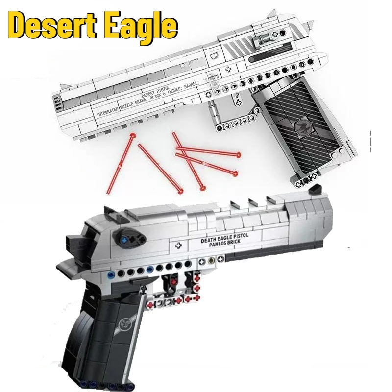 Militär Serie Baustein Desert Eagle M1911 AK47 Pistole Kann Schießen Modell DIY Montieren Ziegel Spielzeug Für Kinder Geburtstag Geschenk