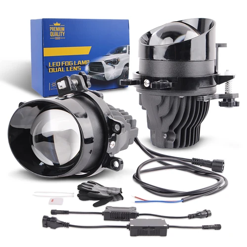 Coche H11 led faros lámpara de niebla proyector lente luz amarilla clara blanca para Toyota 3.0Inch Bi llevó luces de niebla láser 12V alto haz bajo