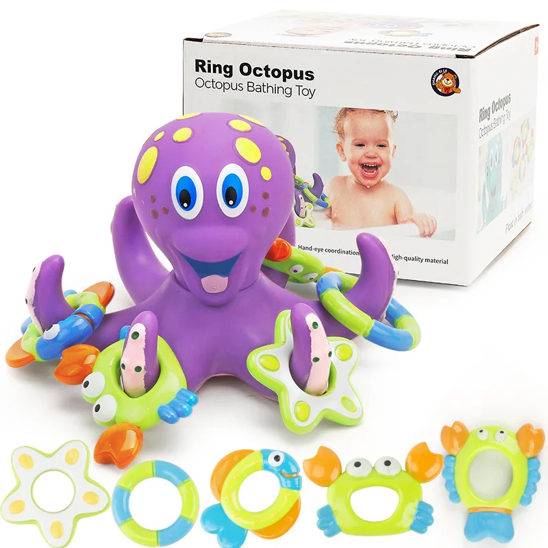 Brinquedo de polvo flutuante com 5 anéis de argola brinquedo de banho de bebê para meninos e meninas brinquedos de banheira para chuveiro aprendizagem pré-escolar