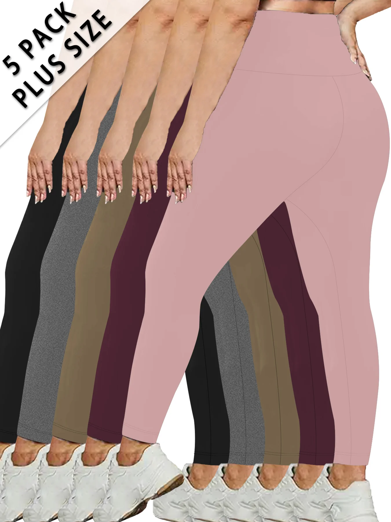

5 pack Plus Size Women's High Waisted Leggings - Super Soft Fabric Ideal for Yoga Running Workout and Relaxing at Home