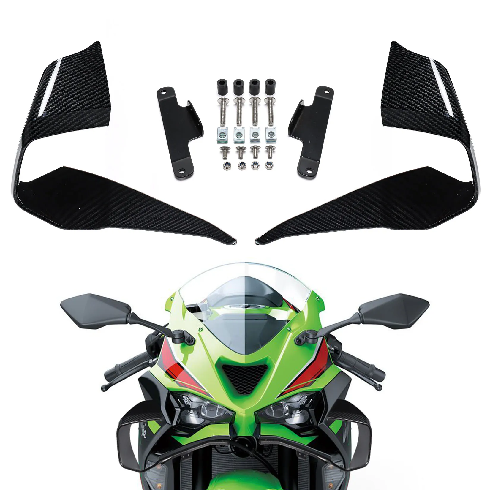 Motorcycle Front Winglet Spoiler Aero Fairing Wing Kit for KAWASAKI ZX6R ZX-6R 2024 2025 2026 Aerodynamic Wing Accessories