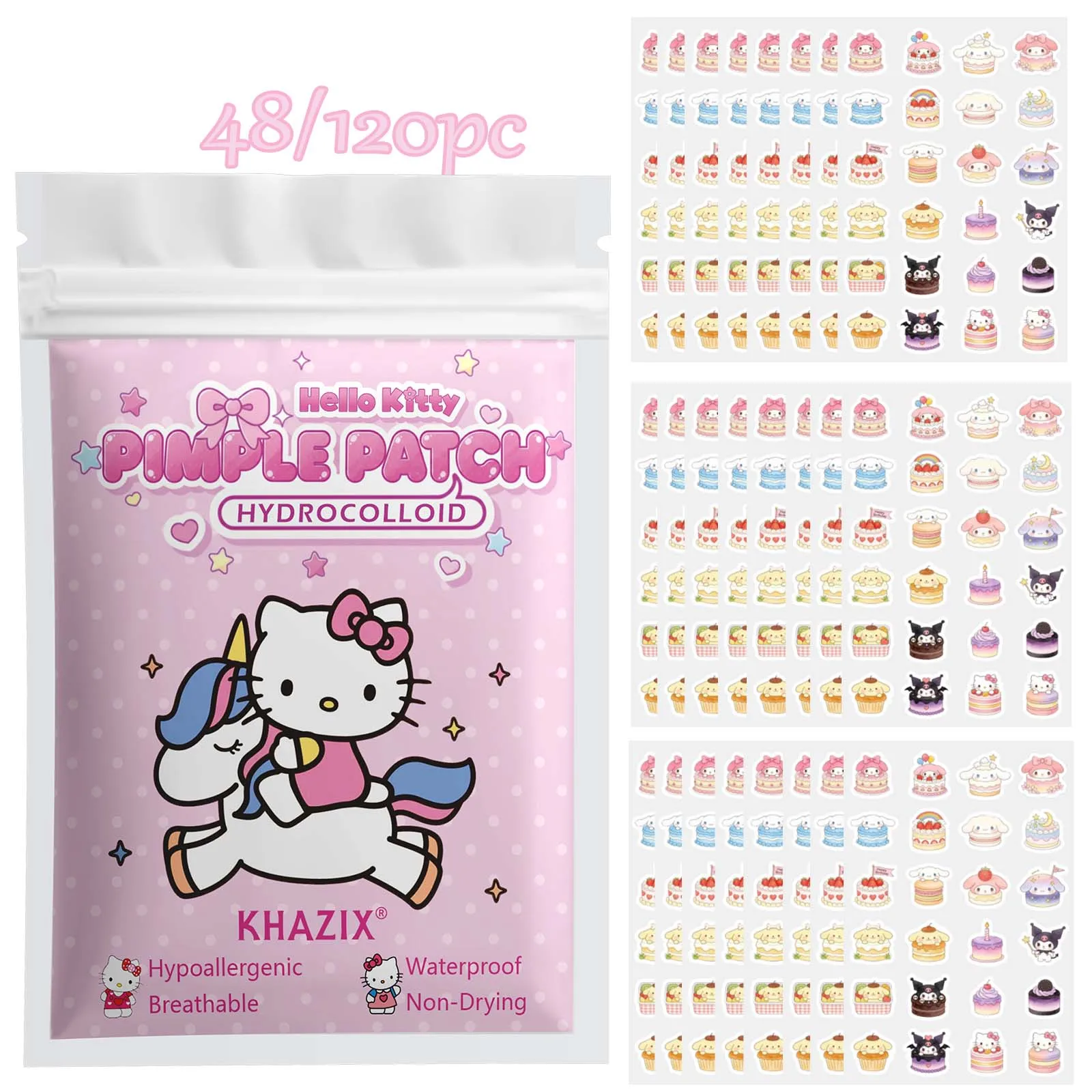 48/120PCS Patchs anti-acné mignons et doux Sanrio Hello Kitty, autocollants correcteurs de dessin animé Kawaii