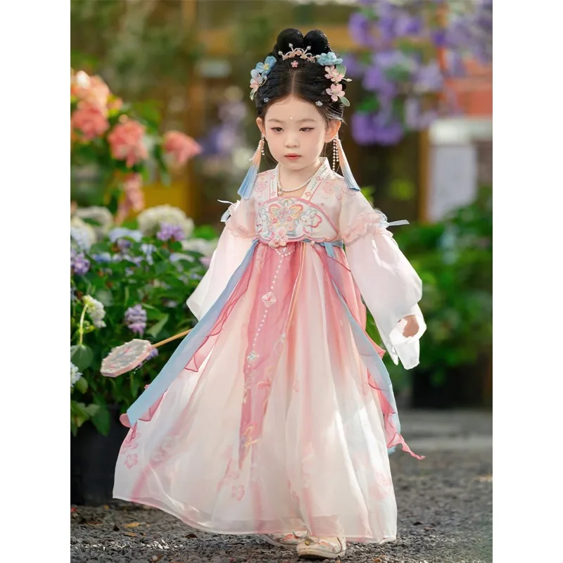 

2026 spring girls pink hanfu, ancient embroidery super fairy improved Tang dress skirt