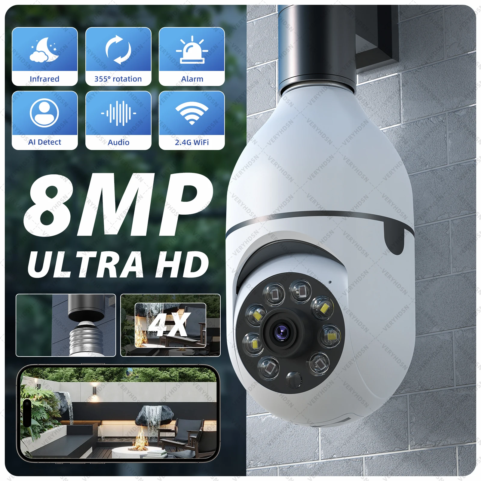 4K 8MP E27 Wifi Ip …