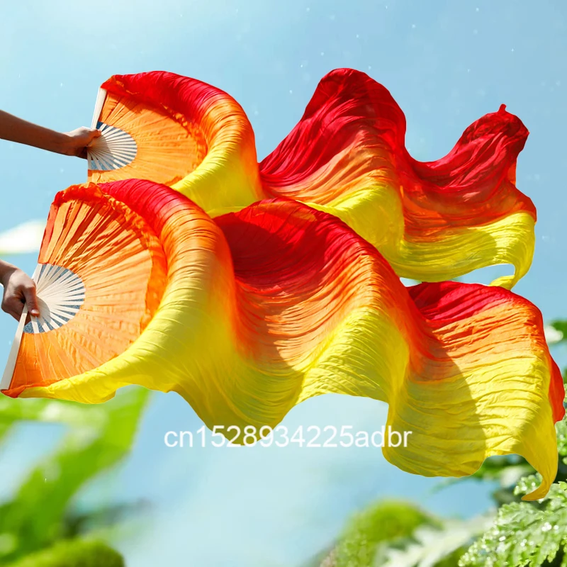 100% Puur Natuurlijke Zijde Fan Sluiers voor Vrouwen Buikdans Prestaties Fan 1 Paar Hot Verkoop Buikdans Gradiëntkleur Zijde Fans