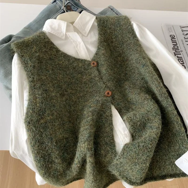 

Женский свитер, жилет без рукавов, ретро, консервативный стиль, осенний трикотаж, жилет, верхняя одежда, пальто большого размера, зимний свитер, джемперы