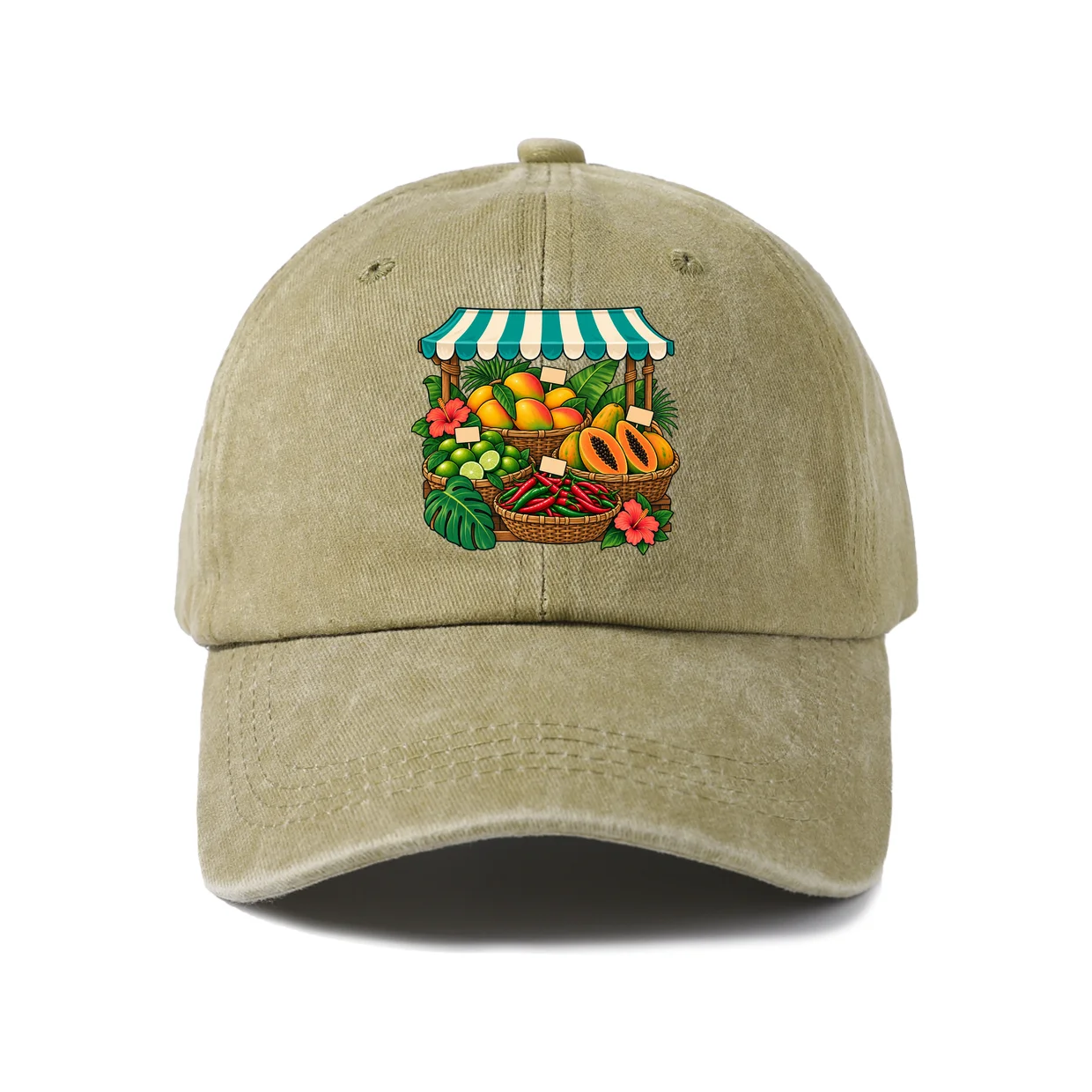 Retro Tropical Fruit Pattern Baseball Cap, Vintage Washed Adjustable Unisex Dad Hat, Casual Gift