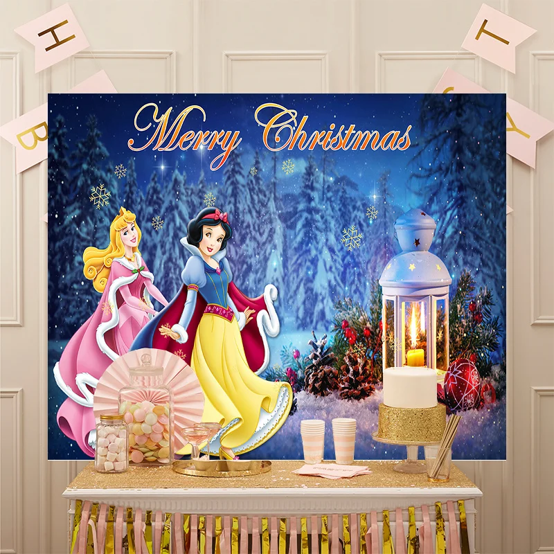 Disney Winter Christmas Aladdin Jasmine Snow White Princess Backdrop Birthday Background Girl  Birthday Party Cake Table Decor