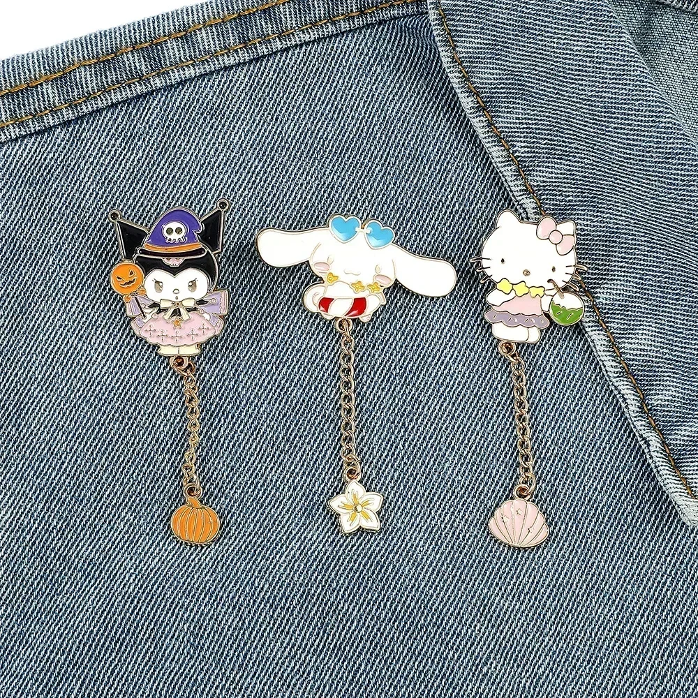 Kawaii Kuromi Brooch Cartoon Enamel Pin Badges Cinnamoroll Cartoon Metal Lapel Pins for Student Backpack Jewelry Accessories