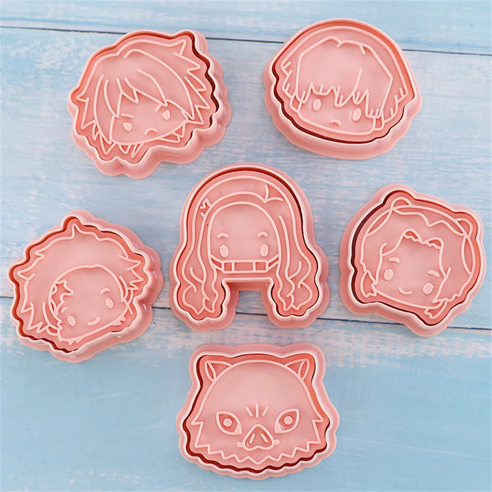 Demon Slayer Cartoon Cookie Molds 6pcs Tanjirou Nezuko Zenitsu With Box Demon Slayer Peripheral Baby Supplement Cookie Molds