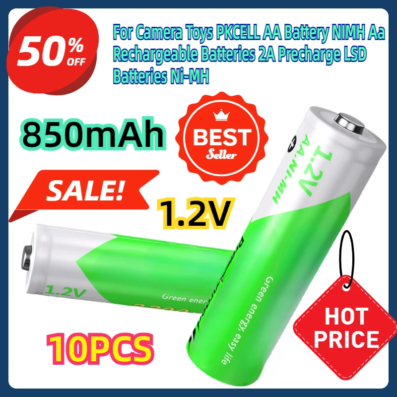 

For Camera Toys 10PCS PKCELL AA 850MAH Battery 1.2V NIMH Aa Rechargeable Batteries 2A Precharge LSD Batteries Ni-MH