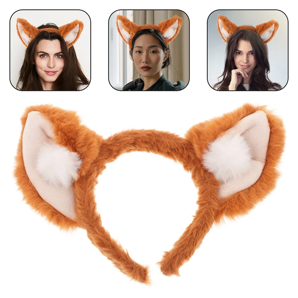 

2 Pcs Headband Fox Ears Headdress Cute Cat Fantastic Pompom White Light Brown Animal Girl