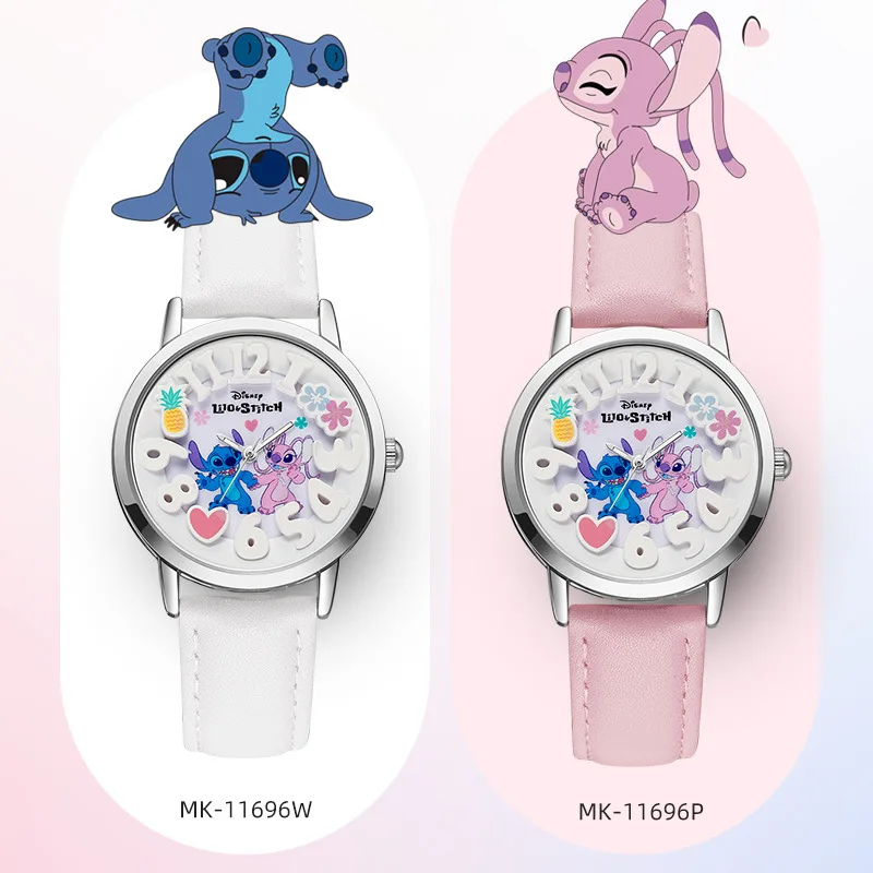 Disney For Children Watch Stitch Lilo Lotso Toy Story Kids Cute Cartoon 3D Convex Scale Quartz Wristwatch Student Teenager Clock