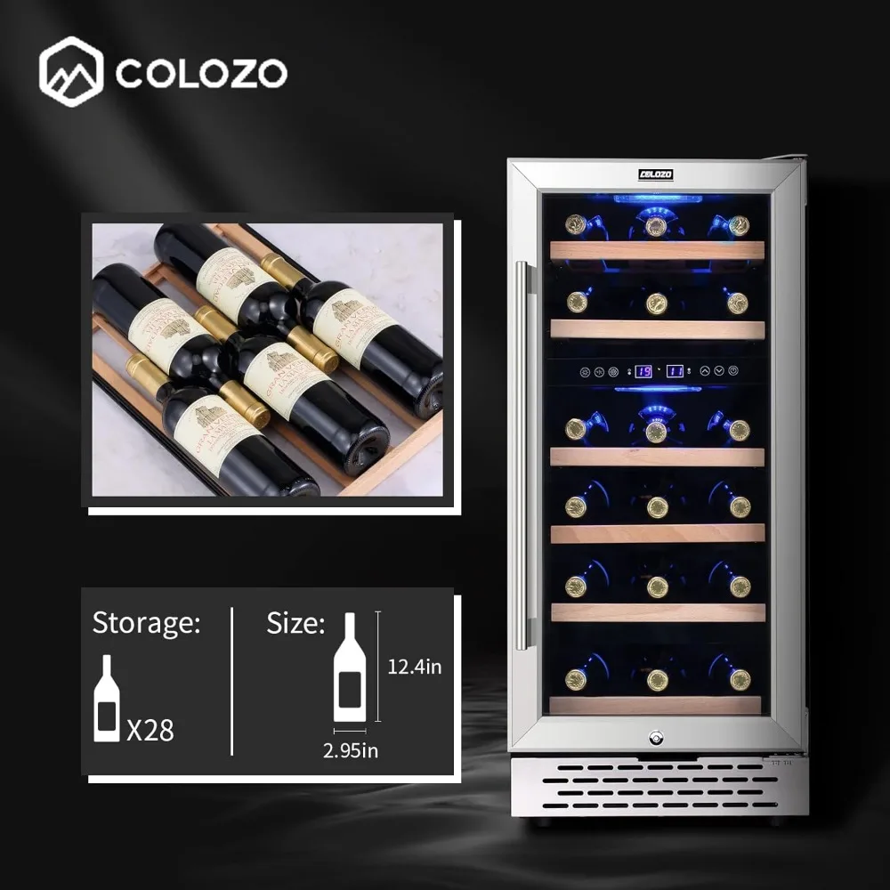 Bottle Wine Cooler Refrigerator, 15" Seamless Stainless Steel Built-in Freestanding Wine Fridge Double-LayeR