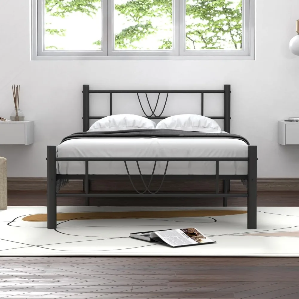 Bedroom Beds Heavy-Duty Mattress Foundation for Bedroom Double Bed Frame Black No Box Spring Needed Headboards Furniture Home