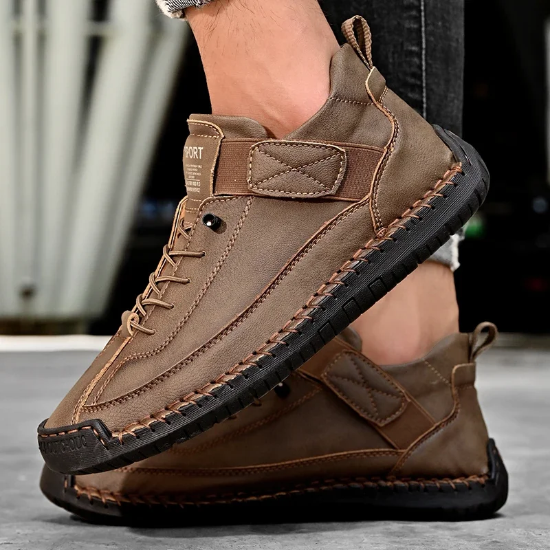 Handmade Breathable Leather Men Shoes Mens Casual Shoes Comfortable Men Walking Sneakers Luxury Brand Boat Shoes Plus Size 38-48