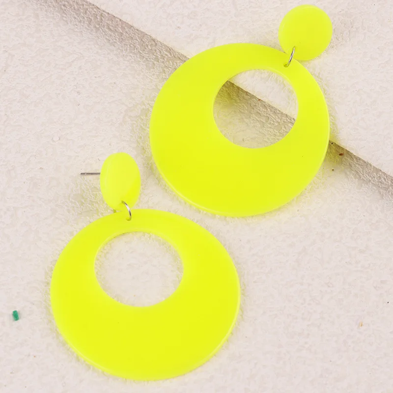 Version Earrings Women's Temperament Hollow Round Resin Earrings Solid Color Exaggerated Retro Simple Large Ring Earrings