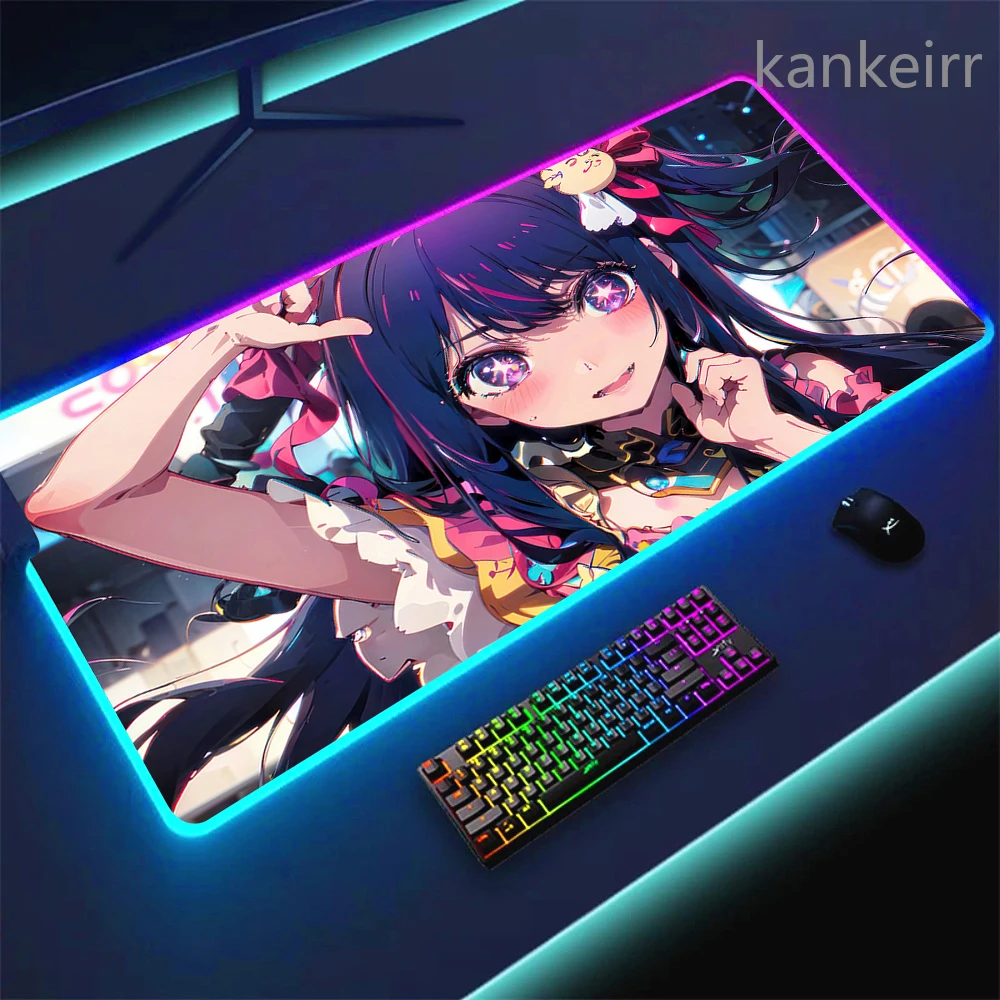 RGB Luminous Large Table Mat Oshi No Ko Hoshino Ai Gaming Mouse Pad Rubber Non-slip Extra Large Game Deskmat Office Big Mousepad